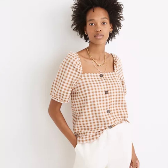 Madewell Tops - Madewell Gingham Jaquard Puff Sleeve Top Small